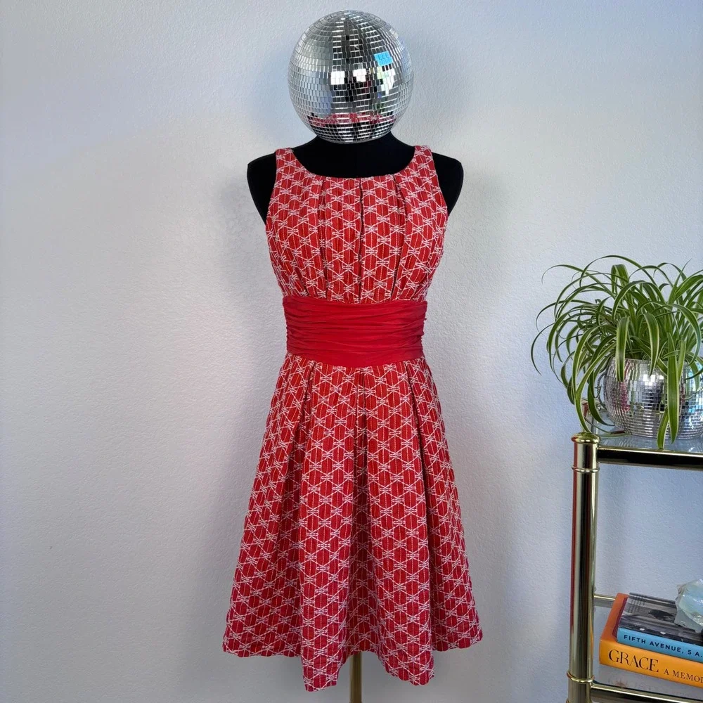 Frock by Tracy Reese Geometric Fit Flare Dress, Size 6 Red White, Y2K Millennial